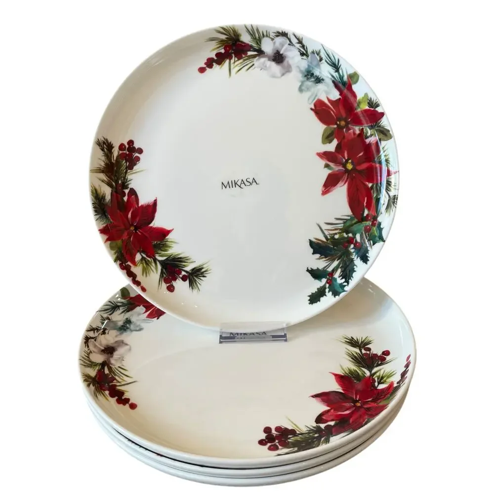 Mikasa Christmas HOPE JOY Fine China 11in Holiday Dinner Plates Set of 4 New